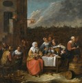 An Elegant Company Eating, Drinking And Smoking In The Courtyard Of An Inn - Gillis van Tilborgh