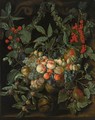 A Still Life With A Garland Of Peaches, Pears, Melons, Plums, Apricots, Grapes, Apples, Berries And Cherries - Jan van Kessel