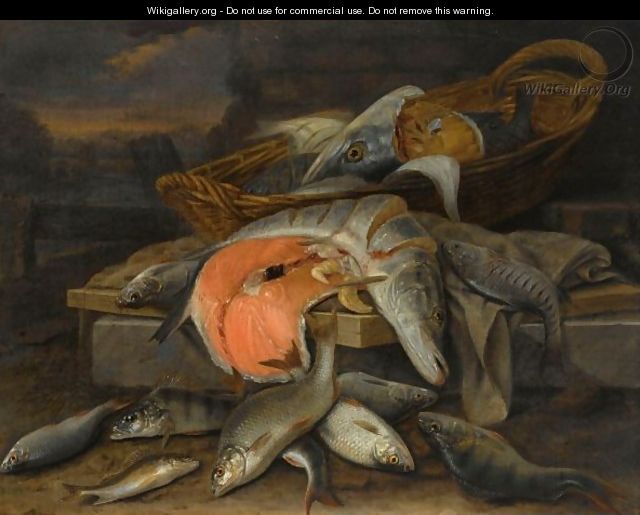 A Still Life With A Pike, A Piece Of Salmon In A Basket - Jacob Gillig