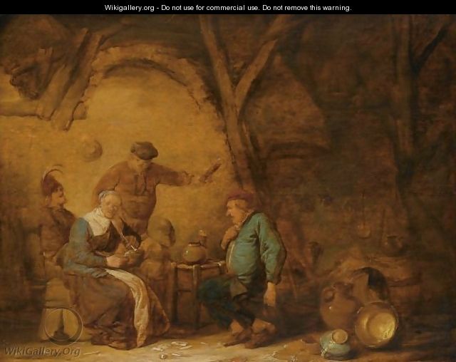 Peasants Smoking And Drinking In An Inn, A Still Life Of Earthenware Pots And A Copper Bowl To The Right - Benjamin Gerritsz. Cuyp