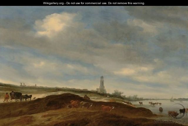 A Panoramic View Of Rhenen From The Banks Of The Rhine To The West Of The City, With The Church Of St. Cunera In The Distance - Salomon van Ruysdael