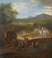 A Landscape With Travellers And Two Horsemen On A Path, A Horse-Drawn Wagon And Other Travellers To The Foreground - Pieter Bout