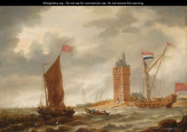 Shipping In A Breeze Before A Coast With A Fortified Tower - Bonaventura, the Elder Peeters