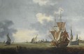Merchantmen And Other Shipping Sailing Out Of The Harbour Of Dordrecht, A Ferry With Figures To The Left Foreground - (after) Hendrick De Meijer