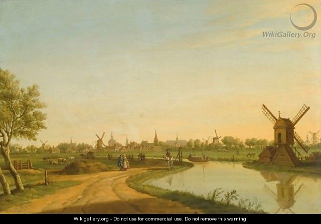 A View Of Leiden Looking From The North To The South With A Tow-Boat On The Haarlemmertrekvaart - Paulus Constantin La Fargue