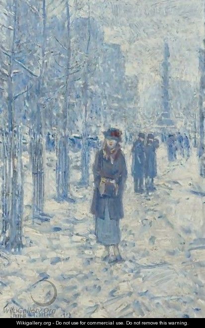 Kitty Walking In Snow - Frederick Childe Hassam