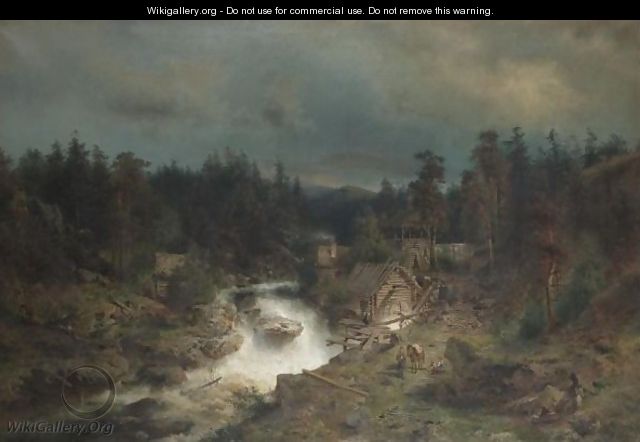 Old Mill At The Waterfall - Herman Herzog