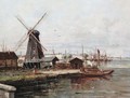 Canal Scene With Windmill - Gustave Mascart