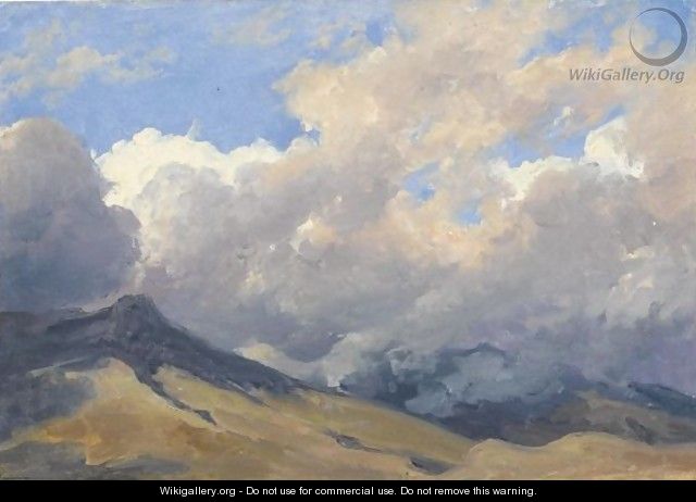 Mountain Landscape With Clouds - English School