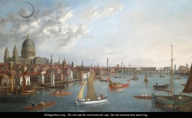 View Of The Thames Looking Towards London Bridge With The Royal Barge - William James