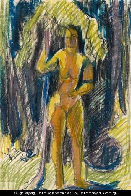 Female Nude In The Wood - Ernst Ludwig Kirchner