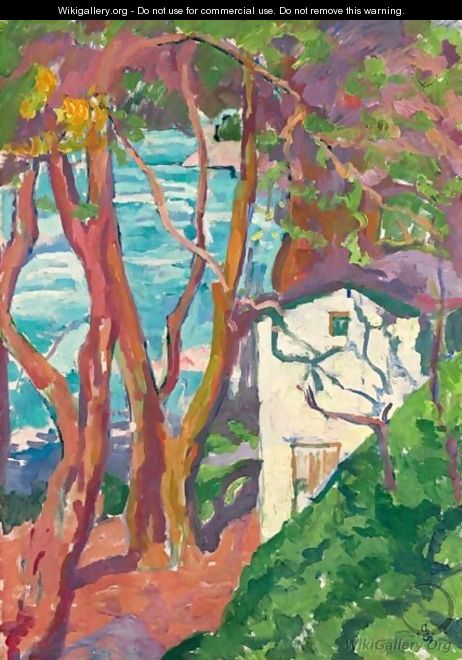 House Below Trees At The Lake Shore, 1917 - Giovanni Giacometti