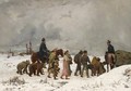 A Cheval Winter Landscape With Jugglers, Dancing Bears And Gendarmes On Horseback - Simon Durand