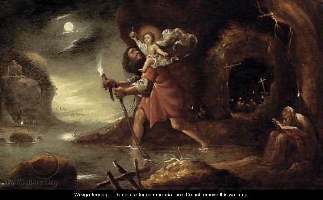 Saint Christopher Carrying Christ On His Shoulders Across The River - Rombout Van Troyen