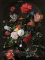 Still Life With Flowers In A Glass Vase On A Stone Ledge Before A Niche - (after) Jan Davidsz. De Heem