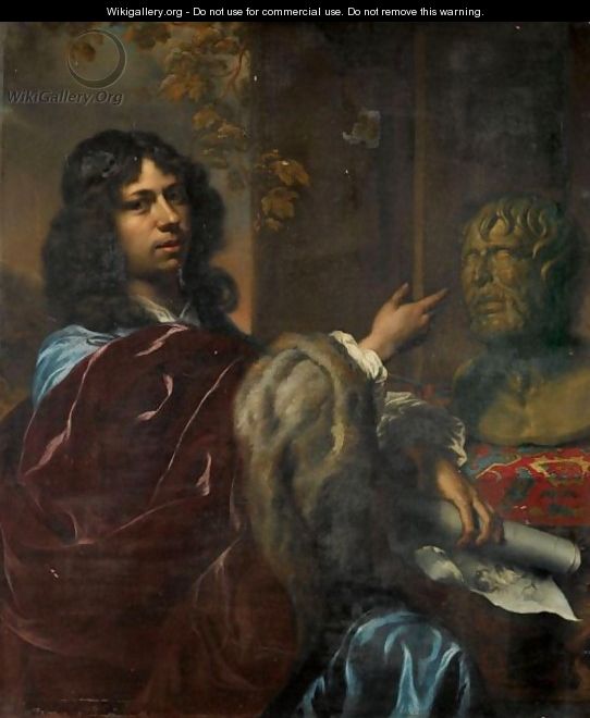 Portrait Of A Man, Three-Quarter Length, Wearing A Blue Tunic And Red Fur-Lined Mantle - French School