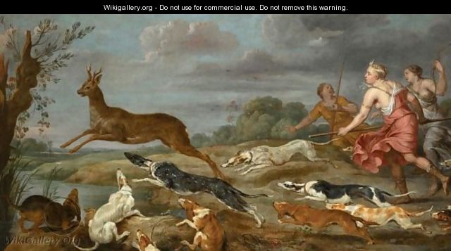 Diana And Her Nymphs Hunting Deer - (after) Paul De Vos