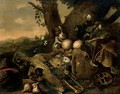 Landscape With A Spaniel, A Rabbit, A Tortoise And Fruit Beside An Animal Skull - Dutch School