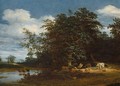 An Extensive Wooded River Landscape With Cattle And Sheep - Jacob Salomonsz. Ruysdael
