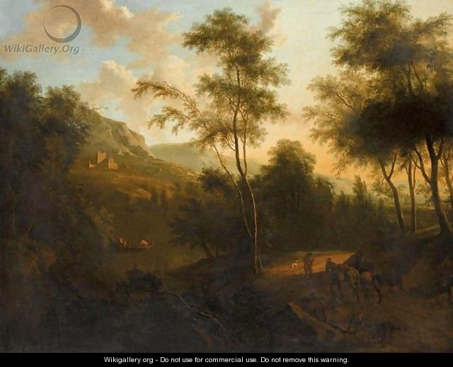 An Extensive Italianate Landscape With Mounted Travellers In The Foreground - Frederick De Moucheron