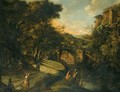 An Italianate River Landscape, With Figures On A Road Beside A Fountain, A Bridge Beyond - Jan Siberechts