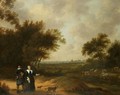 A Double Portrait Of A Couple Promenading With Their Dogs Through Their Country Estate - (after) Herman Doncker