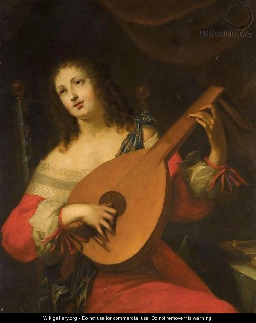 Portrait Of A Lady, Half Length, Playing A Lute - Hieronymus Janssens