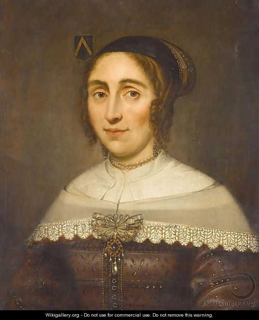 Portrait Of A Lady, Head And Shoulders, Wearing Black, With A White Ruff And A Large Brooch - Flemish School