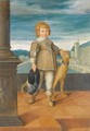 Portrait Of A Young Boy In A Frock Coat Before A City Canal - Flemish School