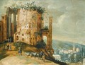 An Italianate Landscape With A Capriccio Of The Temple Of Vesta, Tivoli - (after) Willem Van, The Younger Nieulandt