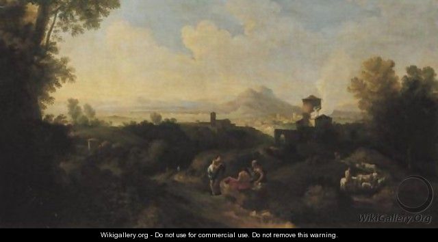 Italianate Landscape With Figures - (after) Jan Frans Van Orizzonte (see Bloemen)