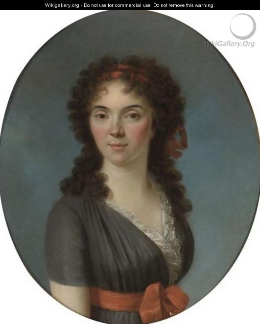 Portrait Of A Young Lady, Half Length, Wearing A Blue Dress And A Red Hairband - Marie-Victoire Lemoine