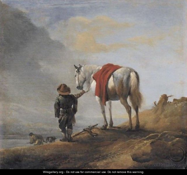 A Man Leading A Grey Horse - (after) Philips Wouwerman