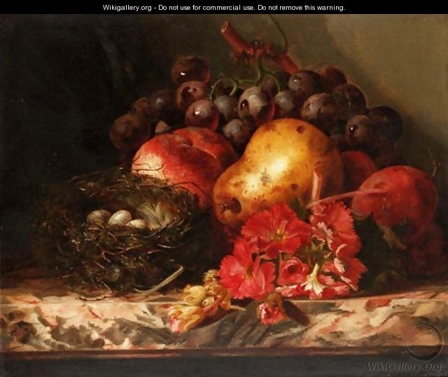 Still Life Of Fruit, Flower And A Birds Nest - Ellen Ladell