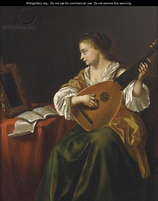 A Lady With A Viola Da Gamba In An Interior - Dutch School