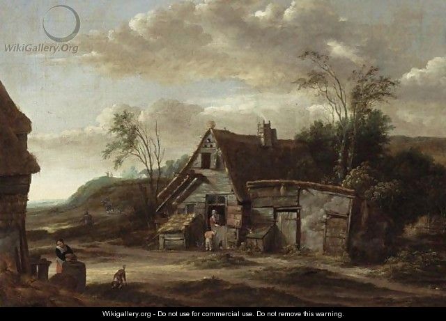 A Dune Landscape With A Farm With A Woman And A Child At A Door - Salomon Rombouts