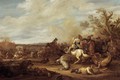 A Cavalry Battle Scene Before A Fortified Town - Abraham van der Hoef