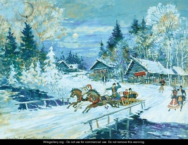 Troika In Winter Landscape - Konstantin Alexeievitch Korovin