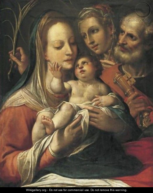 Madonna And Child With Saints Peter And Lucy - (after) Bartolomeo Passerotti