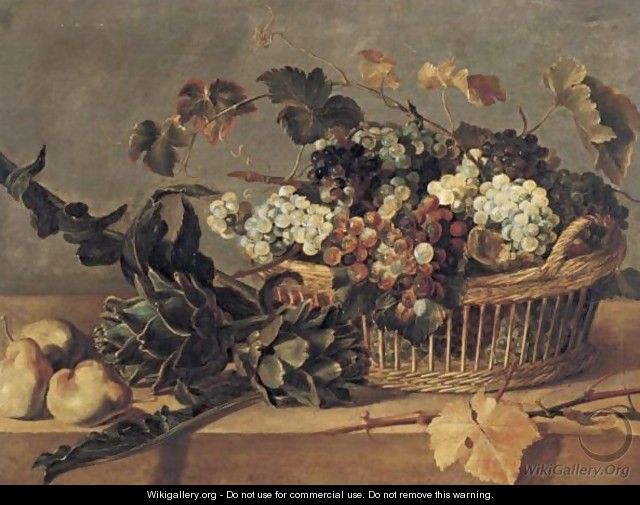 Still Life Of Grapes In A Basket With Artichokes And Pears All Resting On A Table - (after) Frans Snyders