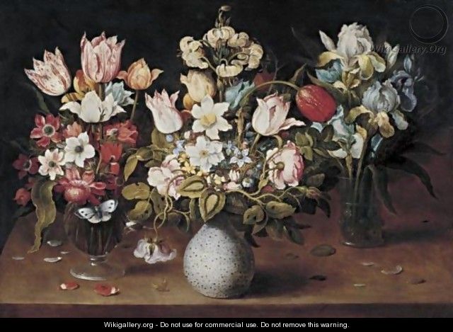 Still Life Of Three Floral Bouquets Resting On A Table - Osias, the Elder Beert