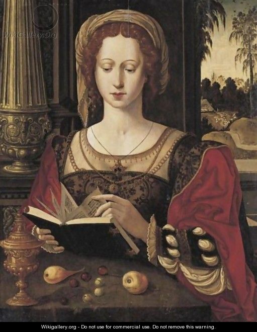 Mary Magdalene Reading, Seated In An Interior, Before An Open Window - (after) Pieter Coecke Van Aelst