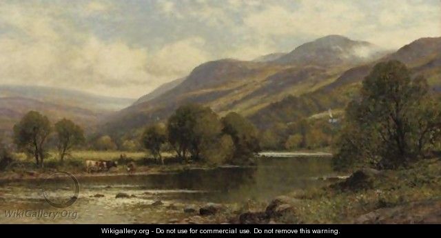 River Landscape With Watering Cattle - Alfred Glendening