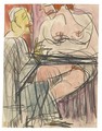 Weiblicher Akt Und Mann An Einem Tisch Sitzend (Female Nude And Man Sitting At A Table) - Ernst Ludwig Kirchner