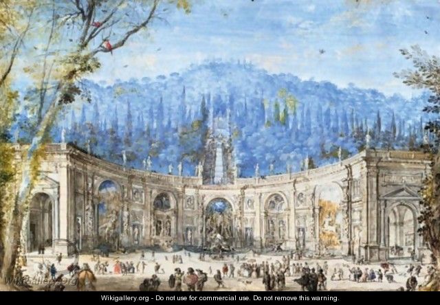 View Of The Water Theatre At The Villa Aldobrandini, Frascati - (after) Johann Wilhelm Baur
