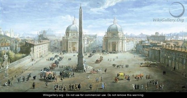 View Of The Piazza Del Popolo - Caspar Andriaans Van Wittel