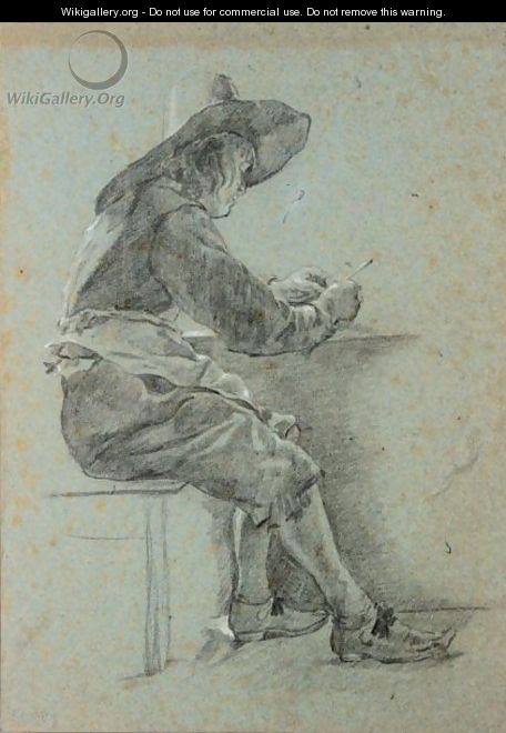 A Young Man In A Hat Seated At A Table, Filling His Pipe - Dutch School