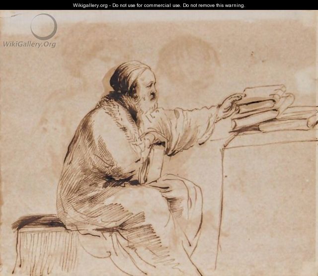A Seated Man, Placing Books On A Table - Giovanni Francesco Guercino (BARBIERI)