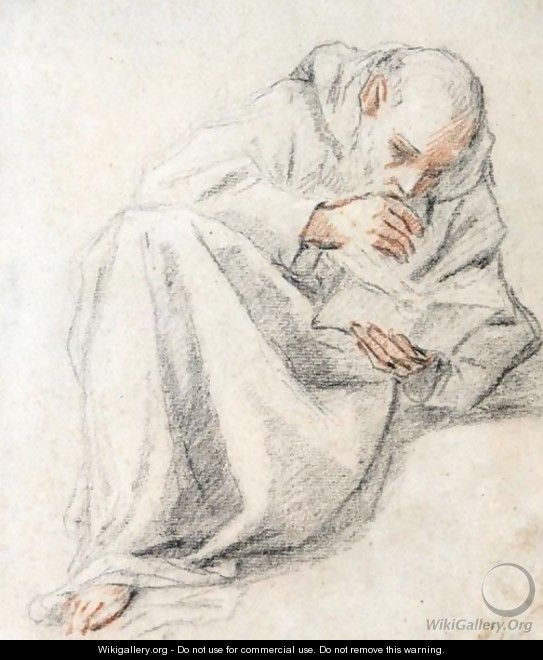 Study Of A Seated Monk Reading - Fra Semplice Da Verona