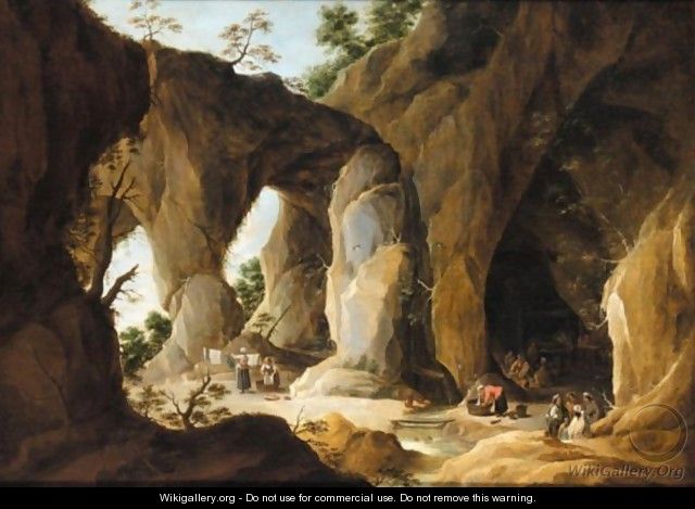 A Cavernous Landscape With A Gypsy Encampment Beyond - (after) David The Younger Teniers